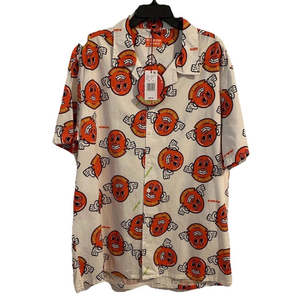 Born Fly Mens Size 2XL Short Sleeve Mr Fly Guy Button Up Shirt NWT